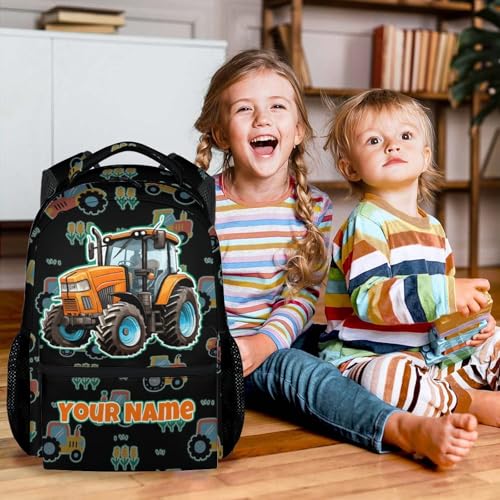 Custom Toddler Tractor Backpack - 17 Inch Kids Boys Construction Backpacks 6-8, Large Capacity Preschool Travel Book Bag for Primary School - color: Orange