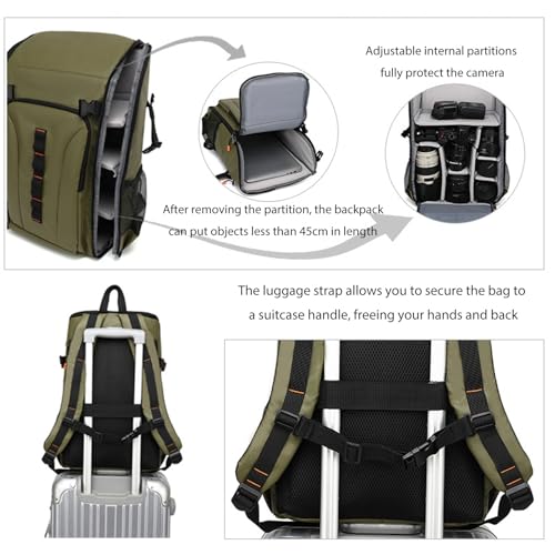 Asixxsix Outdoor Camera Backpack, Bag Professional for DSLR Mirrorless Camera Water Proof, Large Capacity Removable bag with Seven Removable Dividers and Several Pockets for Outdoor