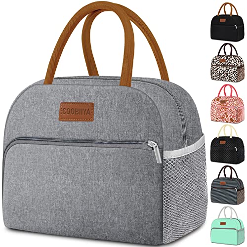 Coobiiya Lunch Bag Lunch Box for Women Men,Small Leak-proof Cute Lunch Tote Large Capacity Reusable Insulated Cooler Lunch Container for Work/Office/Picnic/Beach，Grey - color: Gray