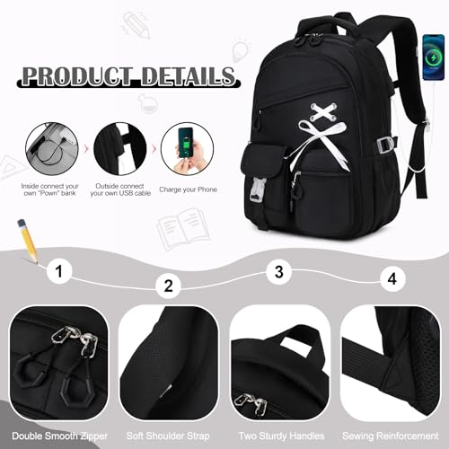 DIGOBAY Backpacks for Girls - 3PCS Girls Backpack with Lunch Box & Pencil Pouch School Backpacks for Elementary Middle High College School Bookbag for Teen Girl Kids Students Black - color: Black
