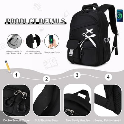DIGOBAY Backpacks for Girls - 3PCS Girls Backpack with Lunch Box & Pencil Pouch School Backpacks for Elementary Middle High College School Bookbag for Teen Girl Kids Students Black - color: Black