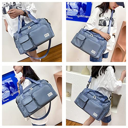 Small Gym Bag for Women, Travel Duffle Bag Carry On Weekender Bag with Shoe Compartment - color: 04#Blue, style: Gym Bag&toiletry Bag