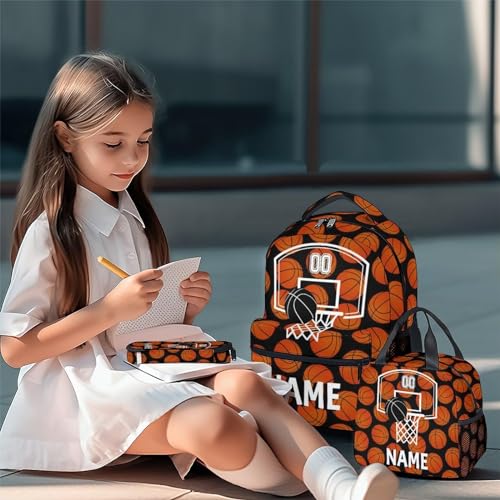 Mercuryelf Custom Basketball Backpack with Lunch Box And Pencil Case, Personalized Elementary Kindergarten School Preschool Bookbag for Boys Girls Kids, Set of 3 - color: Basketball-3-3