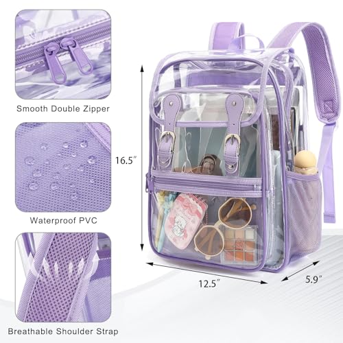 Heavy Duty Clear Backpack Stadium Approved Transparent Backpacks for School College Festival Work Travel (Lavender Purple) - color: Lavender Purple