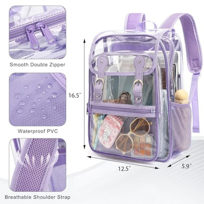 Heavy Duty Clear Backpack Stadium Approved Transparent Backpacks for School College Festival Work Travel (Lavender Purple) - color: Lavender Purple