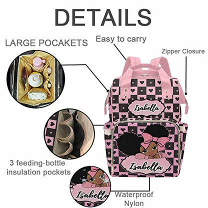 Personalized Diaper Bag for Girls, Custom Name Cute Girl Baby Bags for Mom, Waterproof Nappy Backpack Monogrammed Baby Gifts - color: Heart-girl-pink