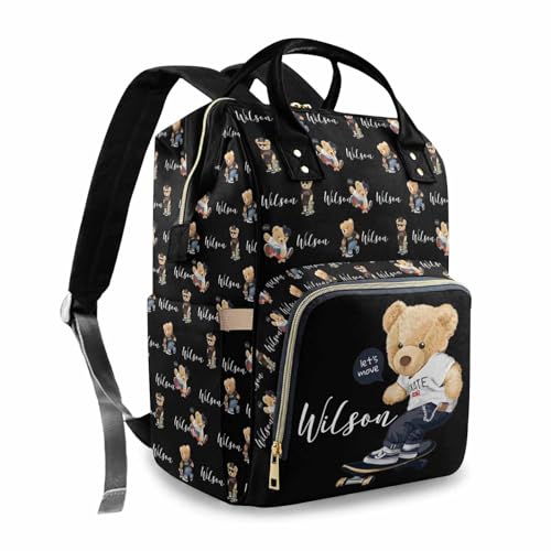 Artsadd Personalized Bear Diaper Bag Backpack for Baby Boys, Custom Name Large Capacity Multifunction Nappy Bags Mommy Waterproof Travel Daypack - color: Bear 12