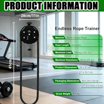 Adjustable Endless Rope Trainer | Resistance Pulley System for Home Gym | Durable Nylon Closed-Loop Rope | Versatile Suspension Trainer for Strength & Cardio