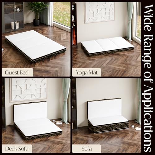 GEMBED Tri-Fold Memory Foam Mattress Twin - 6 Inch Portable Folding Sofa Bed with Handle & Washable Cover, Floor Sofa Bed with Non-Slip Base, Space-Saving for Room, Travel, Guest Bed, RV, 75"x38"x6" - size: Twin Size, style: 6 Inch