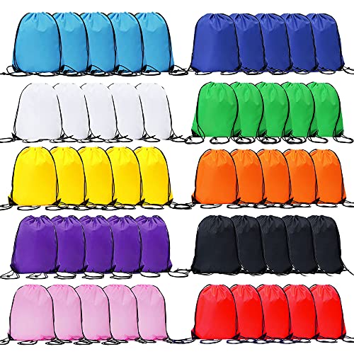 50 Pcs Drawstring Bags, Bulk Draw String Backpack, Cinch Polyester Bag for Gym Sport, 10 Colors - color: 10 Colors