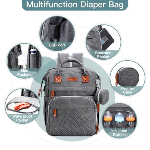 ISMGN Diaper Bag Backpack with Changing Station, Extra Large Diaper Bag, Multifunctional Diaper Bag, Baby Bag, Deep Gray - color: Upgrade Deep Gray