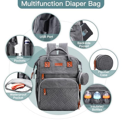 ISMGN Diaper Bag Backpack with Changing Station, Extra Large Diaper Bag, Multifunctional Diaper Bag, Baby Bag, Deep Gray - color: Upgrade Deep Gray