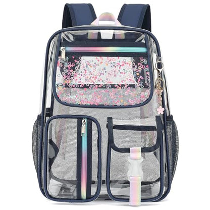 Clear Backpack for Girls Women, School Bookbag Heavy Duty See Through Backpacks (Navy Blue) - color: Navy