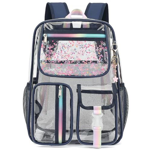 Clear Backpack for Girls Women, School Bookbag Heavy Duty See Through Backpacks (Navy Blue) - color: Navy