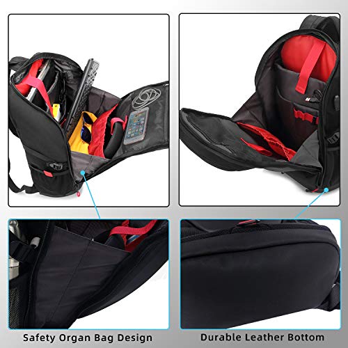 KINGSLONG 17 Inch Laptop Backpack with Hardshell, Armored Backpack with USB Port and Lightweight Rain Cover for Motorcycle Outdoor Racing Waterproof Rucksack Black