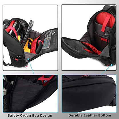 KINGSLONG 17 Inch Laptop Backpack with Hardshell, Armored Backpack with USB Port and Lightweight Rain Cover for Motorcycle Outdoor Racing Waterproof Rucksack Black