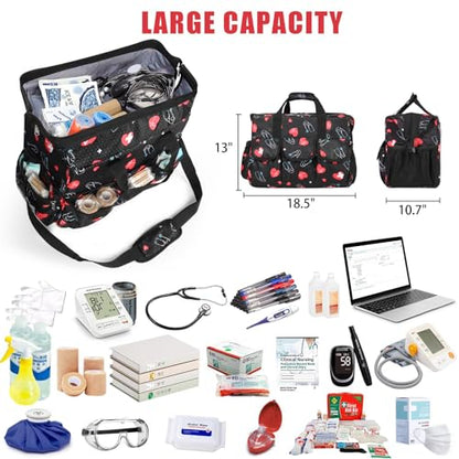 Nurse Rolling Medical Duffle Bag Work Nursing Clinical Home Health Cna Nr Gift Carry On Bag Wheel Doctor Emt Ems Healthcare (black and red) - color: black and red