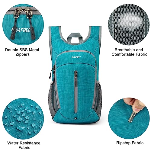 G4Free 10L Hiking Backpack Small Travel Hiking Daypack Lightweight Packable Backpack Casual Foldable Shoulder Bag | Lightweight Packable Daypack, Casual Foldable Shoulder Bag - color: Peacock Blue