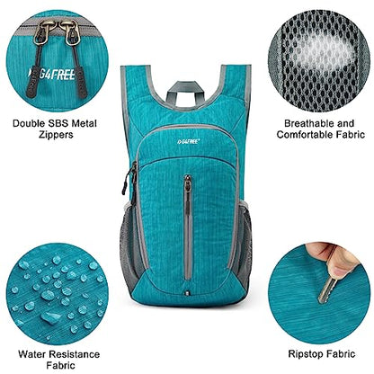 G4Free 10L Hiking Backpack Small Travel Hiking Daypack Lightweight Packable Backpack Casual Foldable Shoulder Bag | Lightweight Packable Daypack, Casual Foldable Shoulder Bag - color: Peacock Blue