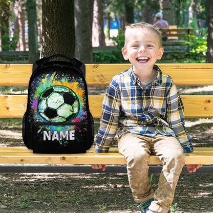 Boys School Backpack Personalized Kids Soccer Backpacks Bookbag Back to School Supplies, Custom Name Cool Sport Back Pack for Travel Camping Casual (17 Inches) - color: Color 3-1