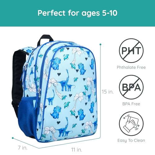 Wildkin JumpOff Jo 15-inch Kids Backpack – Durable, Adjustable, Ideal for School - Blue Dino - color: Blue Dino