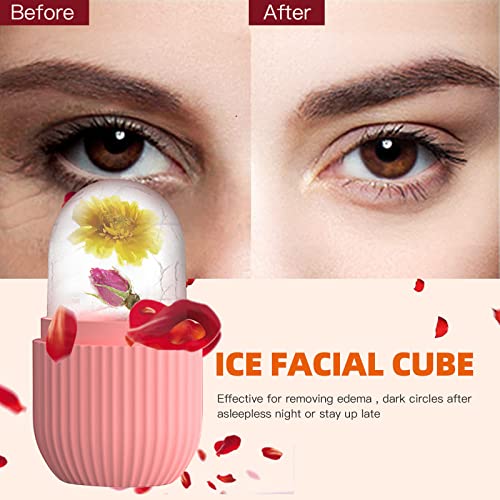 XHJRI Ice Cube Roller Massager for Face, Eyes and Neck Naturally Conditioning and Skin Care,De-Puff Eye Bags,Reduce Migraine Pain,Reusable Massage Silicone Ice Mold (Pink) - color: Pink
