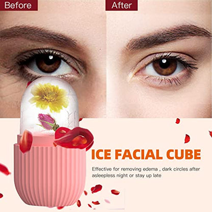 XHJRI Ice Cube Roller Massager for Face, Eyes and Neck Naturally Conditioning and Skin Care,De-Puff Eye Bags,Reduce Migraine Pain,Reusable Massage Silicone Ice Mold (Pink) - color: Pink