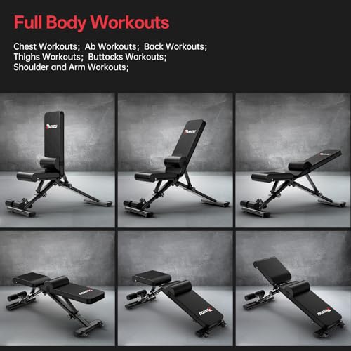 PASYOU Adjustable Weight Bench, 880 lb Capacity - Weight Bench Foldable, Incline Decline Flat Press Bench, with Lumbar Support, Compact Weight Benches for Home Gym, Suitable for Small Spaces