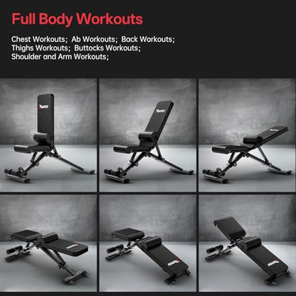 PASYOU Adjustable Weight Bench, 880 lb Capacity - Weight Bench Foldable, Incline Decline Flat Press Bench, with Lumbar Support, Compact Weight Benches for Home Gym, Suitable for Small Spaces