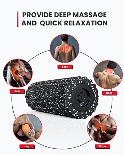 FITINDEX Vibrating Foam Roller for Muscle Deep Tissue, Back Pain Relief, Leg Foot Neck Massager, Exercise, Pilates, Muscle Recovery, Physical Therapy, 4-Speed, Rechargeable, Black - color: Black