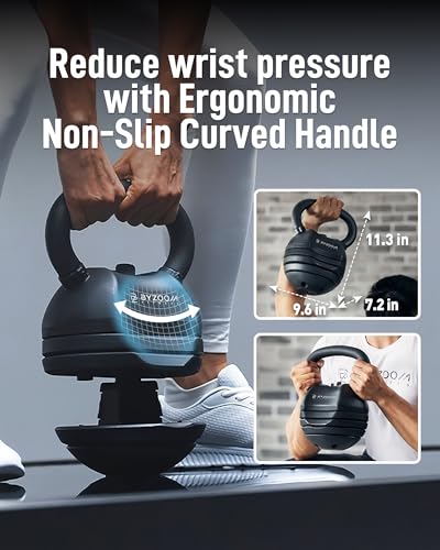 BYZOOM FITNESS Pure Series Adjustable Kettlebell 30/40/50LB - 5-IN-1 Weight Change, Patented Quick-Change Machenism, Ergonomic Curved Handle for Home Gym, Strength Training, HIIT, White OR Black - color: 30LB Black