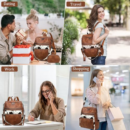 AGLOD Leather Backpack Purse for Women Designer Ladies Shoulder Bag Fashion Faux Work Travel Daypack - color: Cow Brown