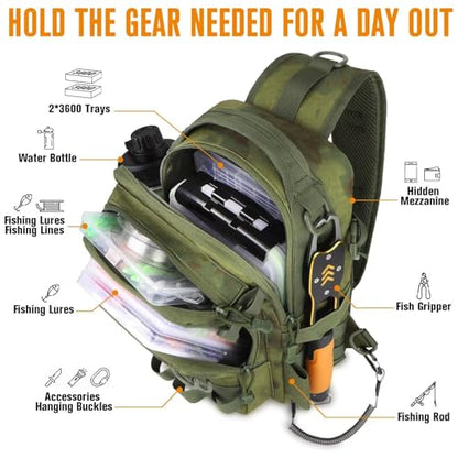 Dovesun Small Fishing Backpack with Tackle Boxes Fishing Sling Bag DIY Embroidery Patches Tackle Bag Gift for Men Green - color: A: Fishing Tackle Backpack(green)