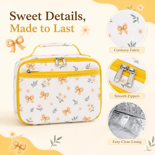 LEDAOU Lunch Box Kids Insulated Lunch Bag Girls Boys Toddler Reusable Lunchbox for School Picnic Hiking (Yellow Flower) - color: Yellow Flower