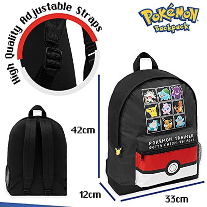 Pokemon Backpack for Kids Teens Boys Girls Pikachu Anime Bookbag Daypack Bag School Sports Gifts for Kids (Black/Red) - color: Black/Red