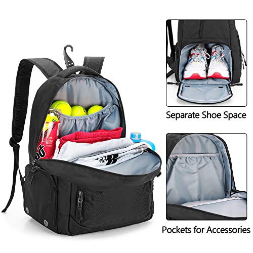 DSLEAF Tennis Bag for Men/Women to Hold 2 Rackets, Tennis Backpack with Separate Shoe Space for Tennis Sport - color: Black