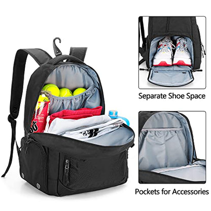 DSLEAF Tennis Bag for Men/Women to Hold 2 Rackets, Tennis Backpack with Separate Shoe Space for Tennis Sport - color: Black