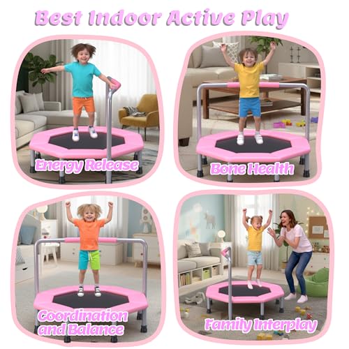 36 Inch Kids Trampoline for Toddlers Ages 1-3,Mini Indoor/Outdoor Trampoline with Gap-Free Spring Design - Safe Bounce Jumping Toy - color: Pink