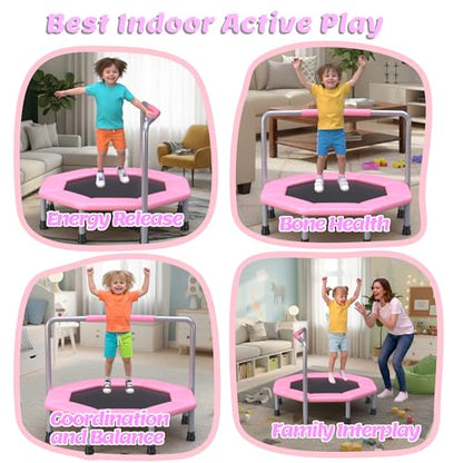 36 Inch Kids Trampoline for Toddlers Ages 1-3,Mini Indoor/Outdoor Trampoline with Gap-Free Spring Design - Safe Bounce Jumping Toy - color: Pink