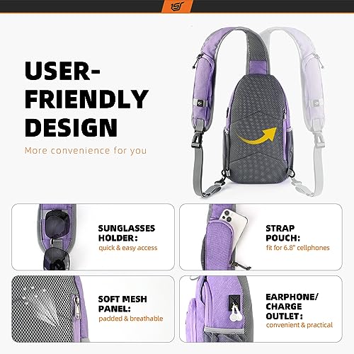 SKYSPER Sling Bag RFID Crossbody Sling Backpack Cross Body Shoulder Bag Travel Hiking Daypack for Women Men(Purple) - color: Purple