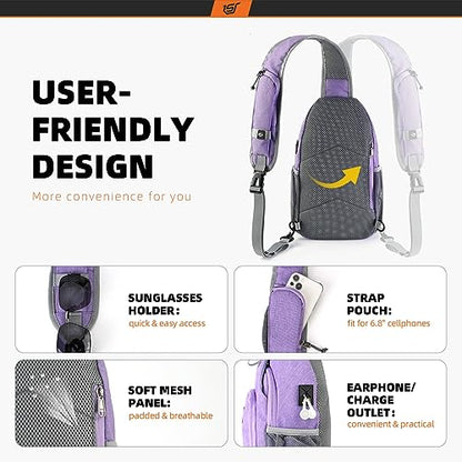 SKYSPER Sling Bag RFID Crossbody Sling Backpack Cross Body Shoulder Bag Travel Hiking Daypack for Women Men(Purple) - color: Purple