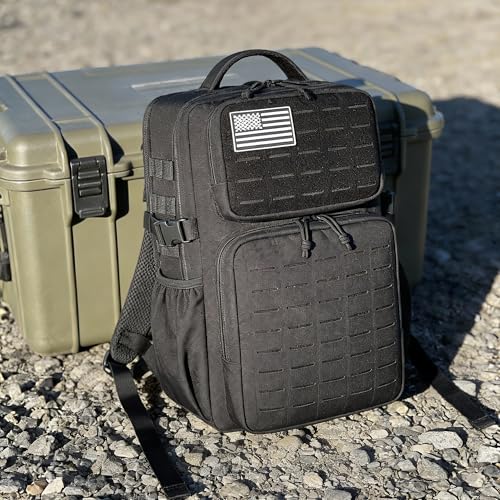 Wotony Military Tactical Backpack for Men Waterproof Daypack 3 Day Assault Pack Laser-Cut MOLLE Webbing Design with Water Bottle Holder Black Small Tactical Assault Bag (Black, 30L) - color: Black, size: 30L