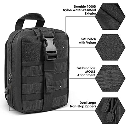 First Aid Pouch 1000D Nylon Tactical Molle Tear Away Medical Pouch Empty Utility Pouch for Outdoor Activities Medical Supplies Camping Hiking Travel,Bag Only - color: Black