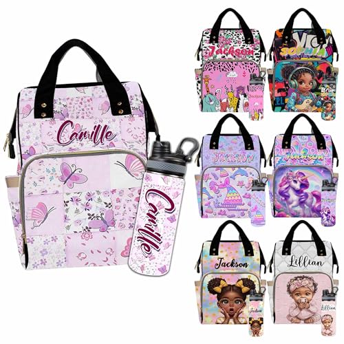 Custom Diaper Bag for Girls Personalized Diaper Bag Backpack &Insulated Water Bottle with Name Custom Monogram Baby Travel Bag Nursing Diaper Mommy Backpack with Adjustable Shoulder Straps Nappy Bag - color: Design 09