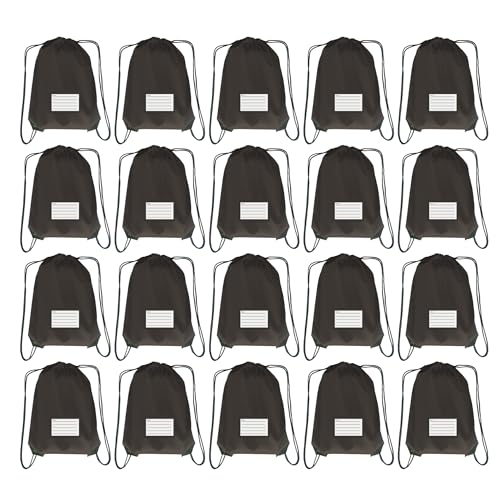 Drawstring Backpack Bulk 20 Pcs Draw String Bags DIY Gym Sports Traveling Yoga Cinch Bag Sackpack Drawstring Memo Card (black) - color: Black