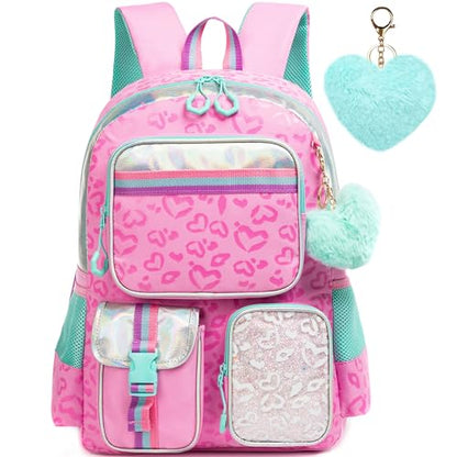 Meetbelify Pink Aesthetic Backpack for Elementary School Girls, 8-10 - color: Pink