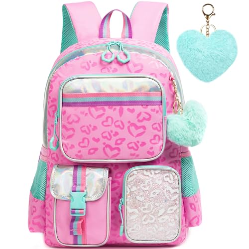 Meetbelify Pink Aesthetic Backpack for Elementary School Girls, 8-10 - color: Pink