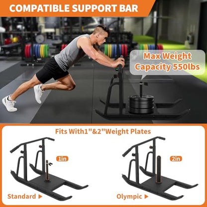 Garvee Weight Sleds, Heavy-Duty Workout Fitness Sled for Training, Push Pull Sled with Adjustable Height Handle, Running Speed, Football, Strength, Fits 1" & 2" Weight Plates, Black