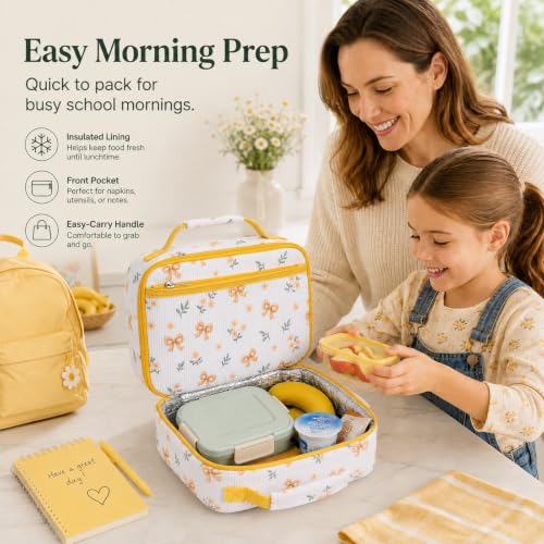 LEDAOU Lunch Box Kids Insulated Lunch Bag Girls Boys Toddler Reusable Lunchbox for School Picnic Hiking (Yellow Flower) - color: Yellow Flower