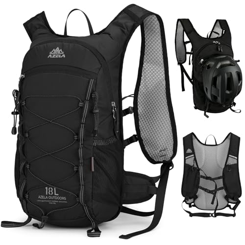 Small Hiking Backpack with 3D Sponge Backpanel for Men Women, 15L Waterproof Lightweight Cycling Backpack with Chest Strap & Helmet Buckle & Hanging Loop for MTB Biking Jogging, Black - color: Black